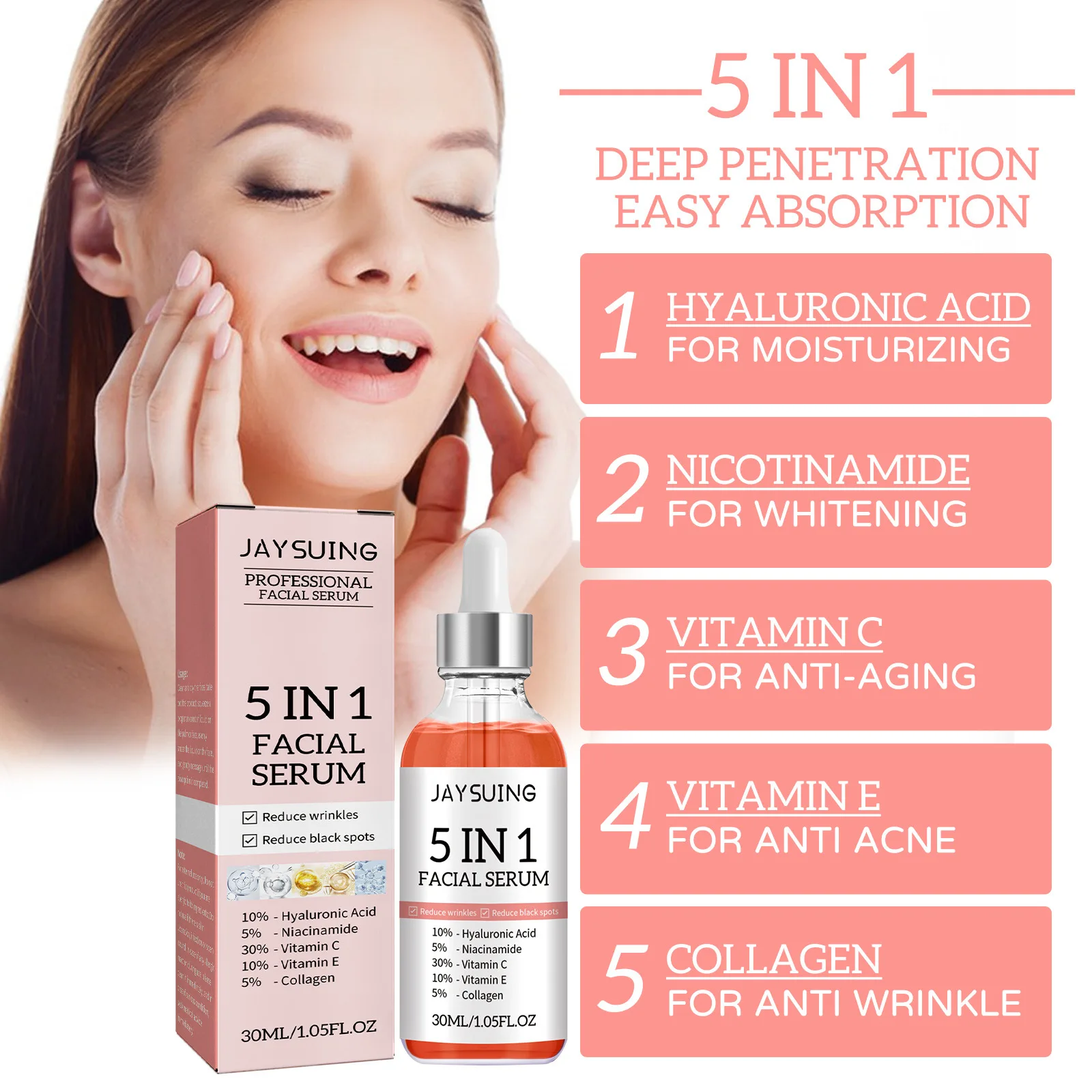 5 In 1 Moisturizing Facial Ser - Hyaluronic Acid Facial Serum ulasan dan harga