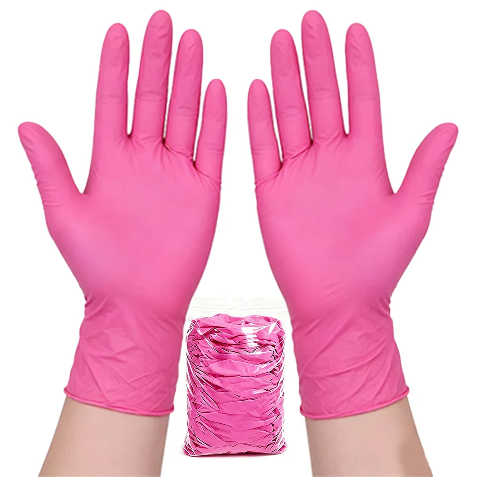 50PCS Deep Pink Nitrile Gloves - Nail Art ulasan dan harga